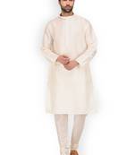 Cream MENS SOLID SILK KURTA PYJAMA