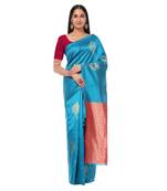 Litchi Silk Firozi Color Jacquard Banarasi Saree