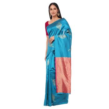Litchi Silk Firozi Color Jacquard Banarasi Saree 2