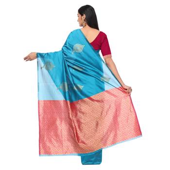 Litchi Silk Firozi Color Jacquard Banarasi Saree 3