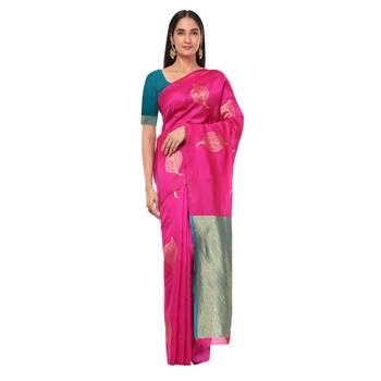 Litchi Silk Rani Color Jacquard Banarasi Saree 1
