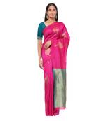 Litchi Silk Rani Color Jacquard Banarasi Saree