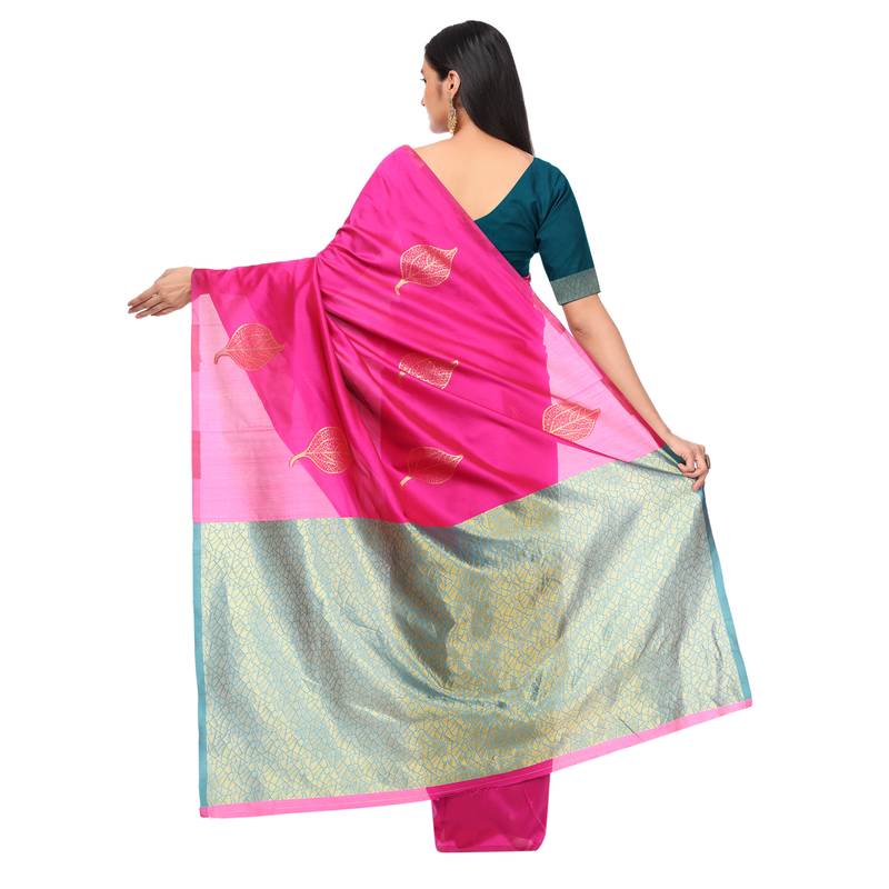 Litchi Silk Rani Color Jacquard Banarasi Saree