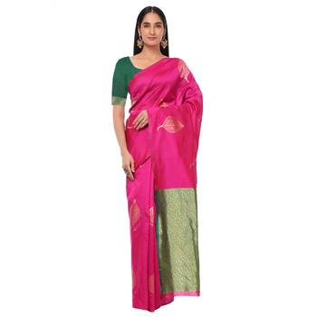 Litchi Silk Rani Color Jacquard Banarasi Saree 1