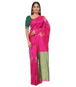 Litchi Silk Rani Color Jacquard Banarasi Saree