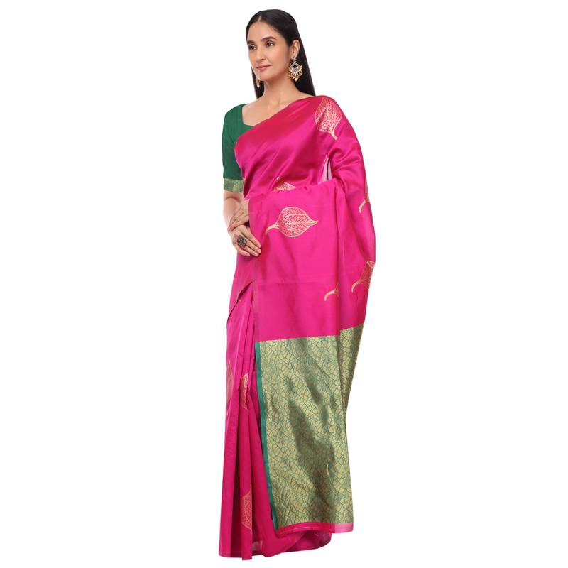 Litchi Silk Rani Color Jacquard Banarasi Saree