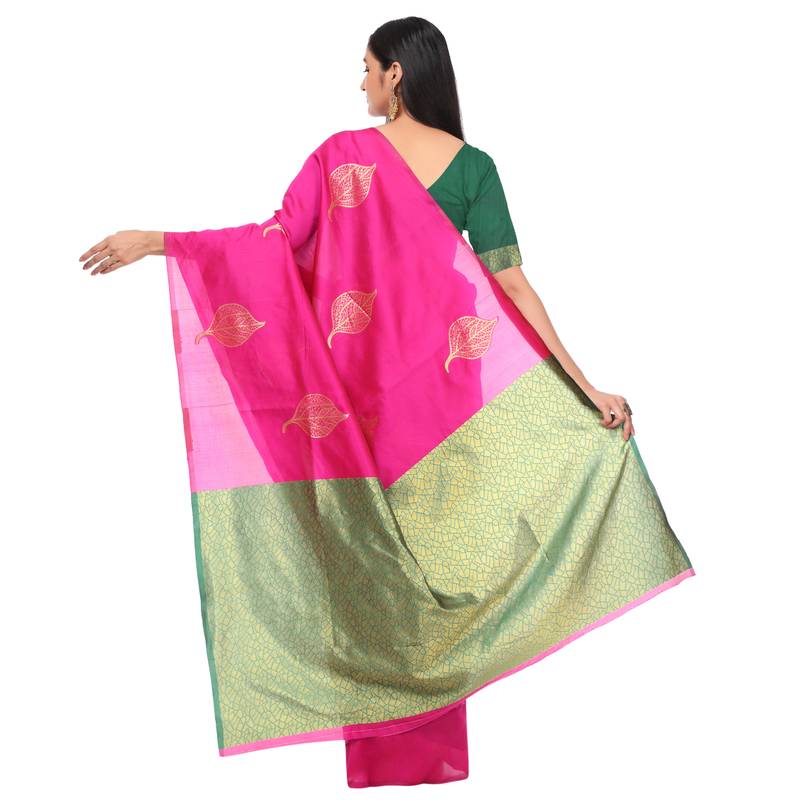 Litchi Silk Rani Color Jacquard Banarasi Saree