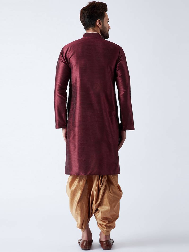 Set Kurta Dhoti Uomo In Seta Dupion Oro - Sojanya - 5