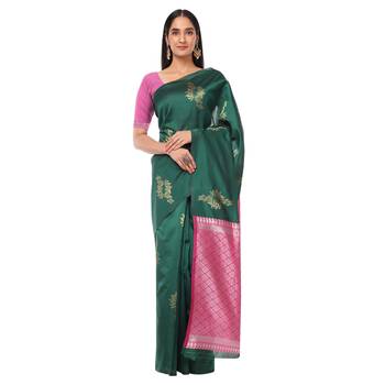 Litchi Silk Green Color Jacquard Banarasi Saree 1