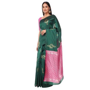 Litchi Silk Green Color Jacquard Banarasi Saree 2