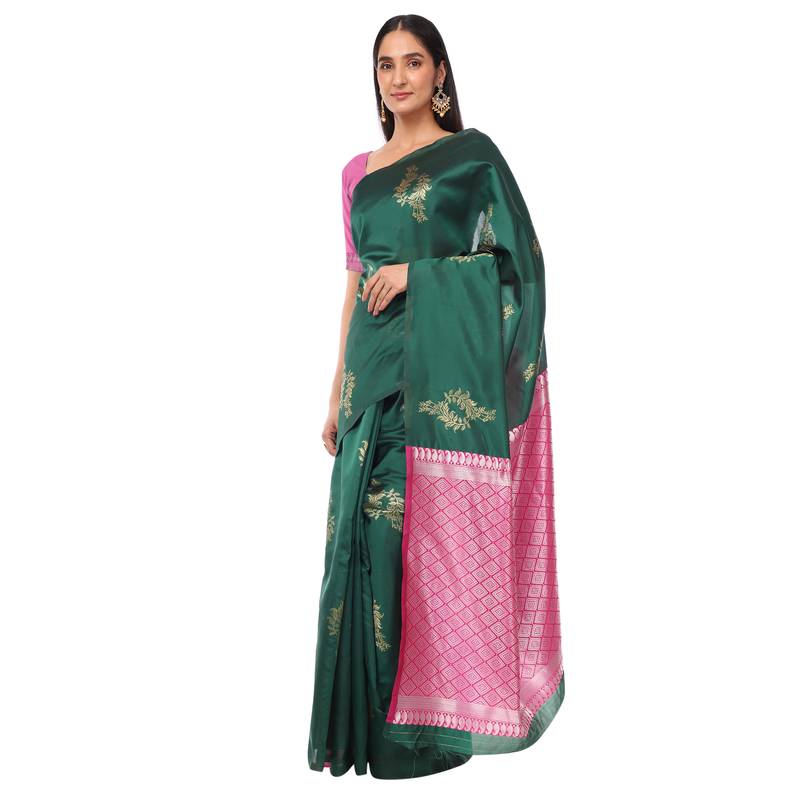 Litchi Silk Green Color Jacquard Banarasi Saree