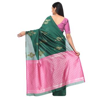 Litchi Silk Green Color Jacquard Banarasi Saree 3