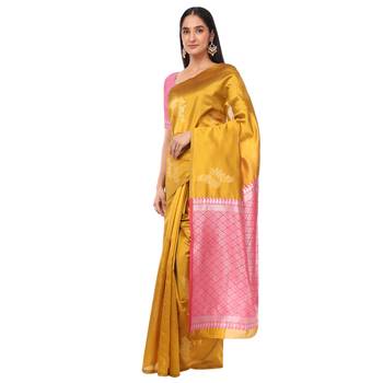 Litchi Silk Mustard Color Jacquard Banarasi Saree 2