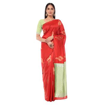 Litchi Silk Red Color Jacquard Banarasi Saree 1