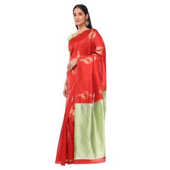 Litchi Silk Red Color Jacquard Banarasi Saree 2