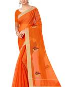 Cotton Silk Orange Color Embroidered Chanderi Saree