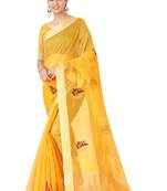 Cotton Silk Yellow Color Embroidered Chanderi Saree