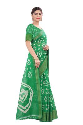 Cotton Silk Green Color Printed Bandhani Saree 2