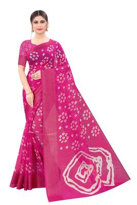 Cotton Silk Pink Color Printed Bandhani Saree 1