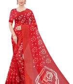 Cotton Silk Red Color Printed Bandhani Saree