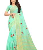 Kota Doria Blue Color Embroidered Kota Doria Saree