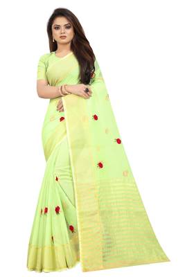 Kota Doria Perrot Green Color Embroidered Kota Doria Saree 1