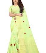 Kota Doria Perrot Green Color Embroidered Kota Doria Saree