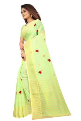 Kota Doria Perrot Green Color Embroidered Kota Doria Saree 2