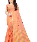 Kota Doria Orange Color Embroidered Kota Doria Saree