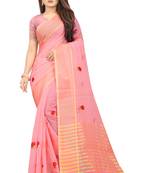Kota Doria Peach Color Embroidered Kota Doria Saree