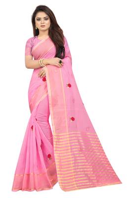 Kota Doria Rani Color Embroidered Kota Doria Saree 1