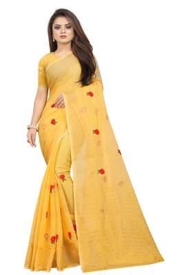 Kota Doria Yellow Color Embroidered Kota Doria Saree 1