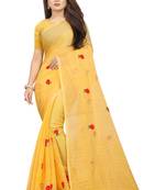 Kota Doria Yellow Color Embroidered Kota Doria Saree