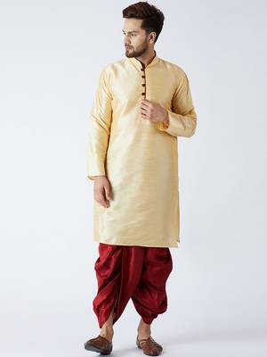 Cream MENS SILK BLEND KURTA DHOTI SET 1