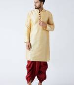 Cream MENS SILK BLEND KURTA DHOTI SET