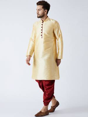 Cream MENS SILK BLEND KURTA DHOTI SET 3