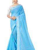 Cotton Silk Blue Color Solid Jari Patta Fashion Saree