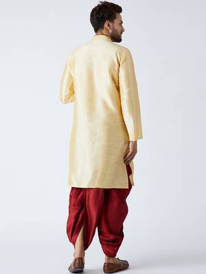 Cream MENS SILK BLEND KURTA DHOTI SET 4