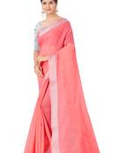 Cotton Silk Peach Color Solid Jari Patta Fashion Saree