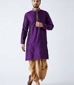 Purple MENS SILK BLEND KURTA DHOTI SET