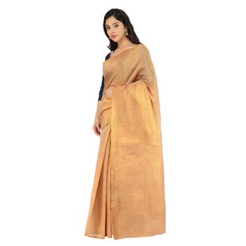 Tissue Silk Beige Color Self Woven Upada Saree 2