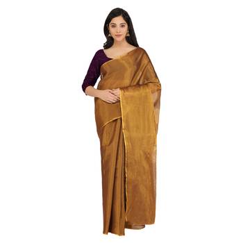 Tissue Silk Gold Color Self Woven Upada Saree 1
