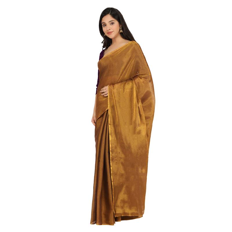 Tissue Silk Gold Color Self Woven Upada Saree