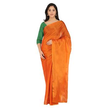 Tissue Silk Orange Color Self Woven Upada Saree 1