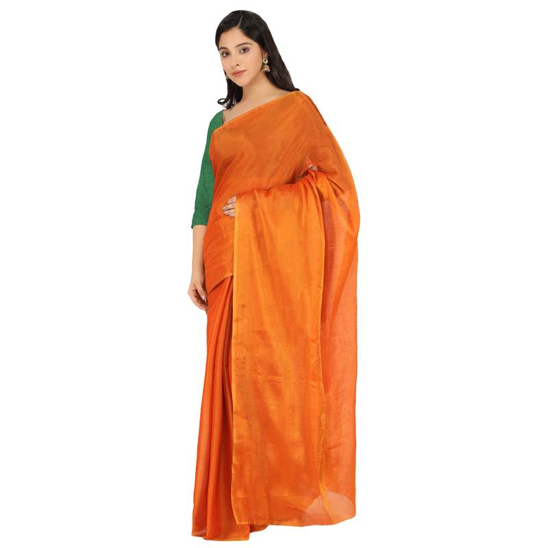 Tissue Silk Orange Color Self Woven Upada Saree
