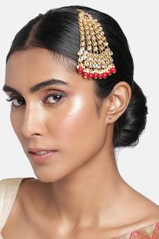 Maroon studded jewellery Yellow Gold Alloy   Passa