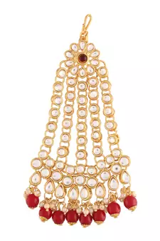 Maroon studded jewellery Yellow Gold Alloy   Passa