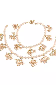 White beaded jewellery Yellow Gold Alloy   Pair of Anklet