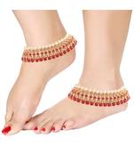 Pink beaded jewellery Yellow Gold Alloy   Pair of Anklet