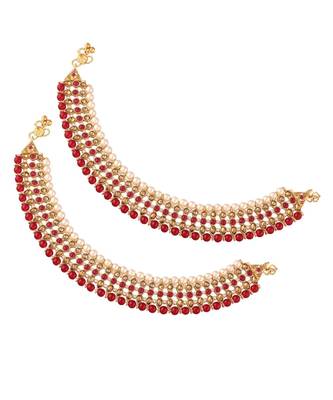 Pink beaded jewellery Yellow Gold Alloy   Pair of Anklet 2